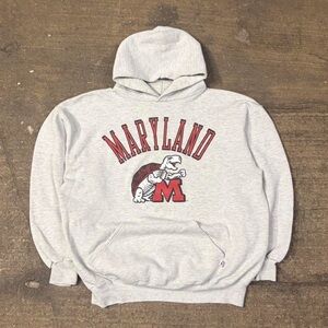 Vintage University of Maryland Hoodie Ash Grey Russell Brand